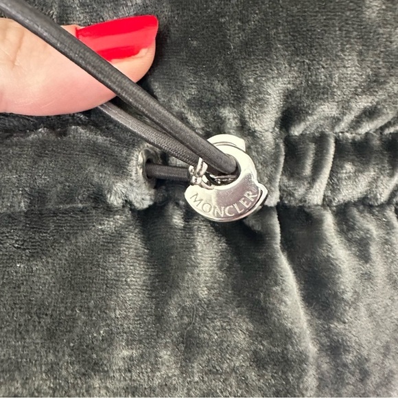 MONCLER Cape Poncho Fringe Velvet Sleeve Grey Jacket SZ L - Picture 4 of 13